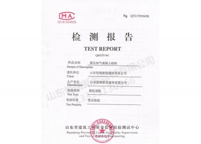 蒸壓加氣混凝土砌塊檢測報告